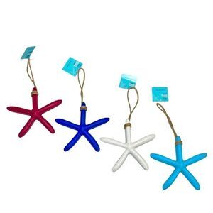 NWT 4 Starfish Nautical Sea Beach Wall Decor Ornaments Red, White, Blue and Turq